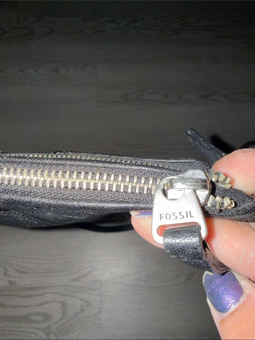Fossil Black Leather Compact Crossbody Bag with bag charm